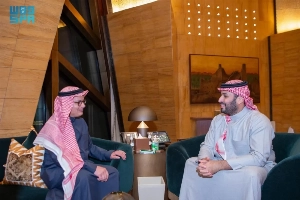 Saudi Crown Prince and Prime Minister Mohammed bin Salman receives Saudi Nobel laureate Prof. Omar Yaghi at Al-Yamamah Palace in Riyadh on Wednesday.