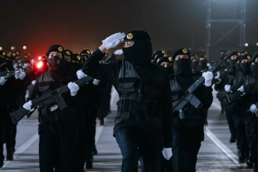 Saudi female security recruits take part in ceremonial drills as 328 graduates complete the Basic Individual Qualification Course. (SPA)