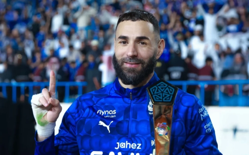 First match against Al Hilal, first man of the match award - Karim Benzema scores a hat-trick against Al Okdoud. (SPL)