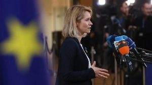 High Representative Kaja Kalas addresses the media