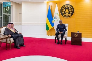 President Paul Kagame of Rwanda holds talks with Saudi Deputy Minister of Foreign Affairs Waleed Al-Khereiji in Kigali on Tuesday.