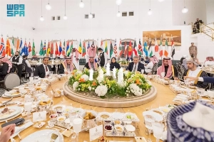 Deputy Minister of Foreign Affairs Eng. Waleed Al-Kheraiji and Assistant Minister of Foreign Affairs for Executive Affairs Abdulhadi Al-Mansouri attend the iftar banquet hosted by the Ministry of Foreign Affairs in Riyadh on Tuesday.