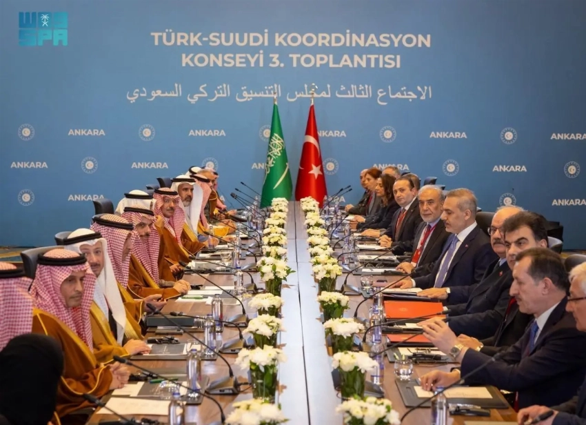 Saudi Minister of Foreign Affairs Prince Faisal bin Farhan and Turkish Minister of Foreign Affairs Hakan Fidan co-chair the third meeting of the Saudi-Turkish Coordination Council in Ankara on Wednesday.