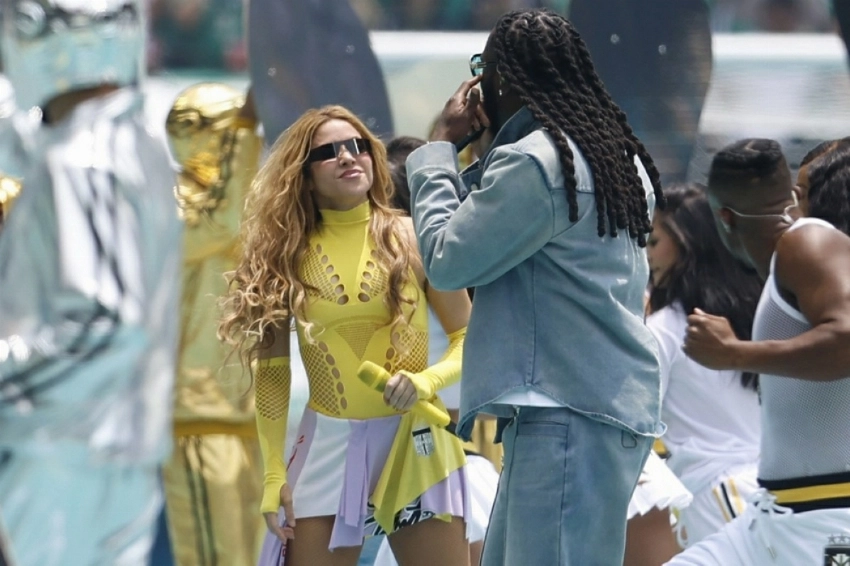 Recording artists Shakira and Burna Boy peform during the pre-game show before the opening match of the FIFA World Cup 2026 between Mexico and South Africa in Mexico City. — EPA