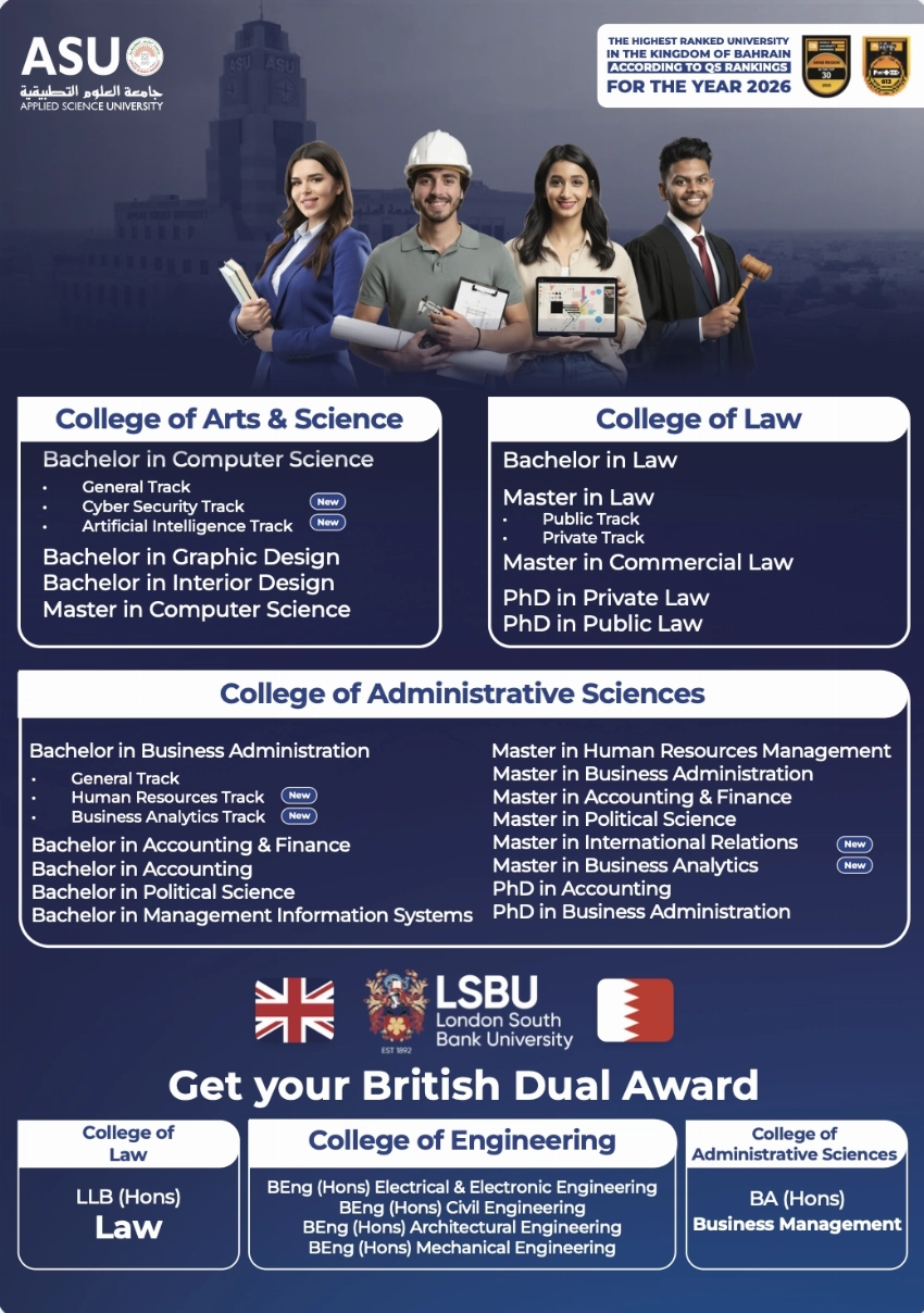 Bahrain’s top-ranked Applied Science University opens admissions with international programmes, scholarships up to 50%