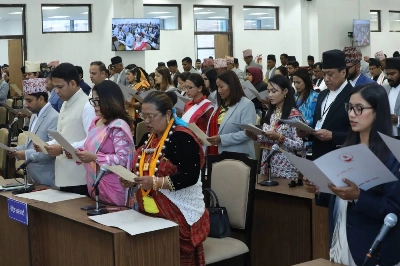 बिहीबार सदनको नवनिर्वाचित पूर्वनिर्वाचित सदस्यहरूको पदभार ग्रहण गर्दै सिंहदरबारमा नवनिर्मित संघीय संसद भवन फोटो: रत्न श्रेष्ठ / RSS