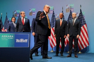 U.S. President Donald Trump leaves after a press conference at the end of his participation in the NATO leaders summit at the Bestepe Presidential Compound in Ankara, Turkey, July 8, 2026. REUTERS/Jonathan Ernst