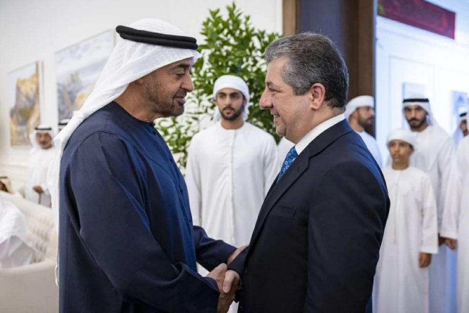 محمد بن زايد بحضور محمد بن راشد يبحث التعاون مع رئيس حكومة كردستان العراق