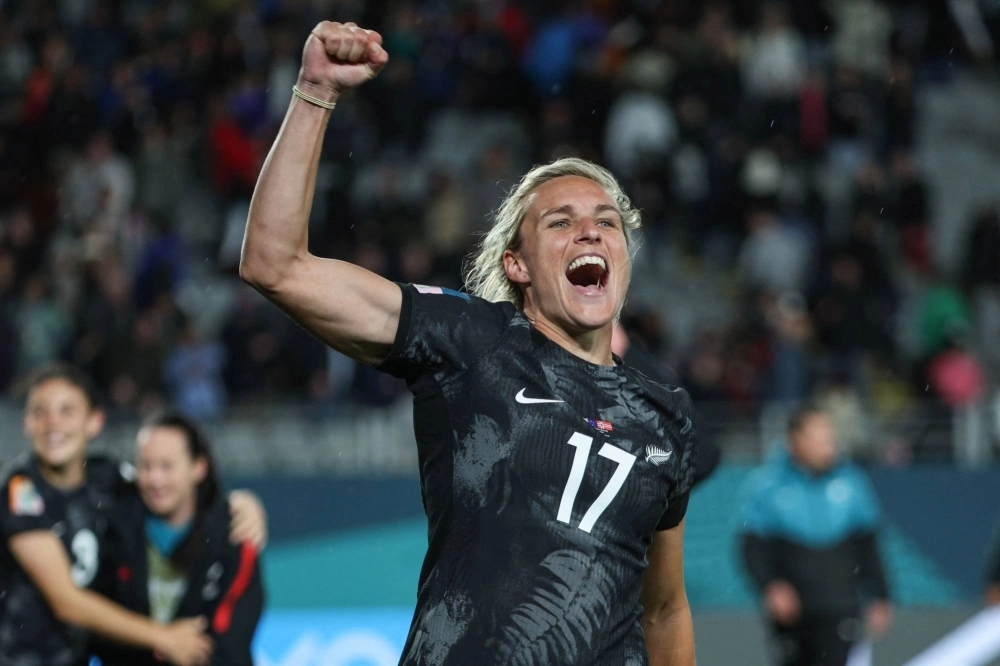 New Zealand's Hannah Wilkinson celebrates after her teams victory over Norway at the Women's World Cup in Auckland on Thursday. New Zealand's Hannah Wilkinson celebrates after her teams victory over Norway at the Women's World Cup in Auckland on Thursday.