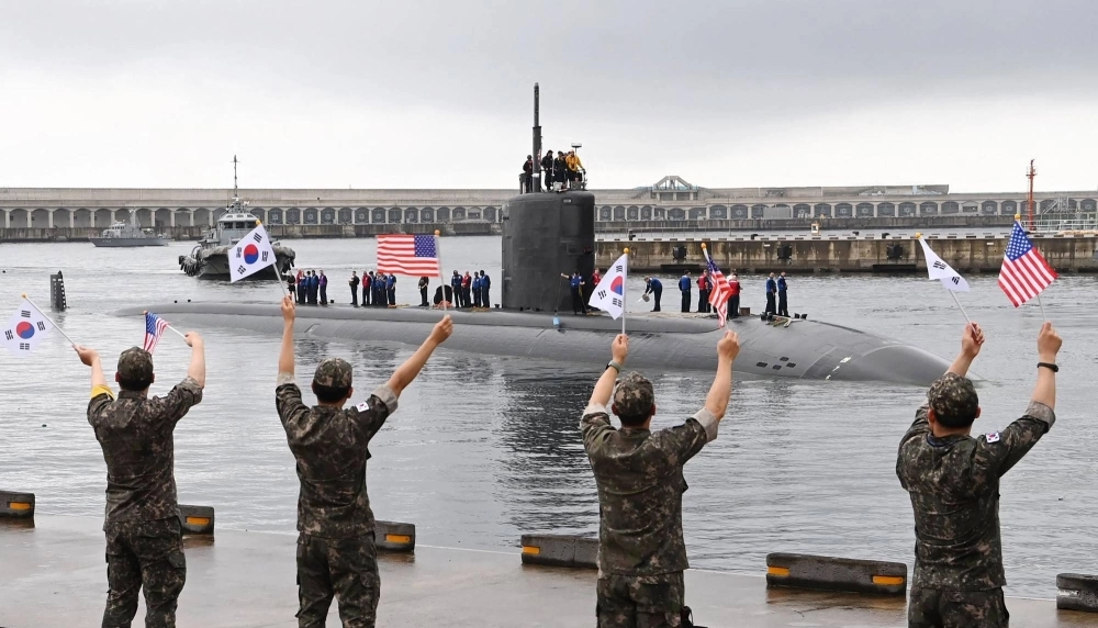 The nuclear-powered USS Annapolis submarine makes a port call at South Korea's Jeju Island on Monday. It was the second such visit by a U.S. submarine to the country in the span of about a week. The nuclear-powered USS Annapolis submarine makes a port call at South Korea's Jeju Island on Monday. It was the second such visit by a U.S. submarine to the country in the span of about a week.