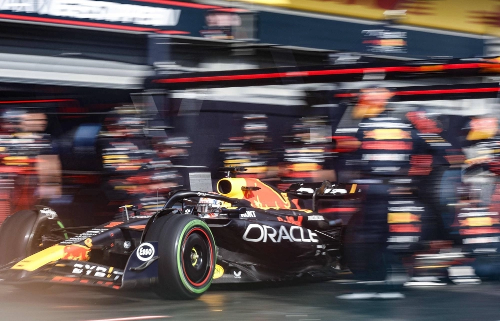 Red Bull's Max Verstappen pits during the spring race ahead of the Belgian Grand Prix in Spa, Belgium, on Saturday. Red Bull's Max Verstappen pits during the spring race ahead of the Belgian Grand Prix in Spa, Belgium, on Saturday.