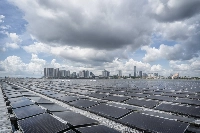 A floating solar farm in the sea off the coast of Singapore | Bloomberg