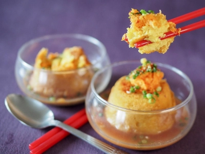 Swapping out soybeans for chickpea flour puts a unique twist on this classic Japanese dish. Swapping out soybeans for chickpea flour puts a unique twist on this classic Japanese dish.