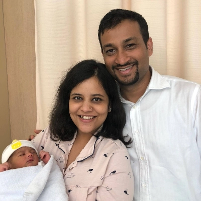 Prachi Gupta (left) after the birth of her first child in 2018 Prachi Gupta (left) after the birth of her first child in 2018