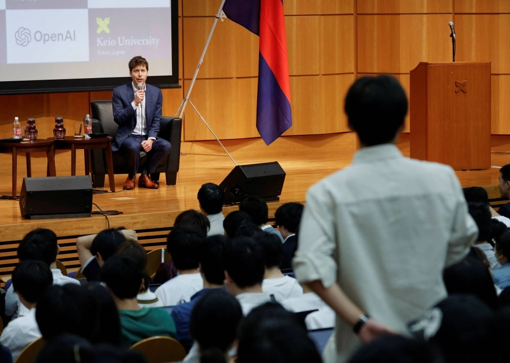 Sam Altman, the CEO of ChatGPT maker OpenAI, attends an open dialogue with students at Keio University in June. Sam Altman, the CEO of ChatGPT maker OpenAI, attends an open dialogue with students at Keio University in June.