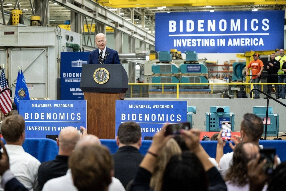U.S. President Joe Biden during an event in Milwaukee, Wisconsin, on Tuesday. The president has crisscrossed the nation visiting groundbreakings and factories to sell his agenda, dubbed Bidenomics, with the Inflation Reduction Act as the centerpiece. U.S. President Joe Biden during an event in Milwaukee, Wisconsin, on Tuesday. The president has crisscrossed the nation visiting groundbreakings and factories to sell his agenda, dubbed Bidenomics, with the Inflation Reduction Act as the centerpiece.