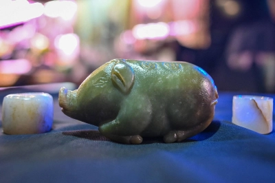 A jade pig from the Ming dynasty (1368-1644) at the shop of jade trader Lee in Taipei. Taiwan's jade trading sector is flagging post-COVID. A jade pig from the Ming dynasty (1368-1644) at the shop of jade trader Lee in Taipei. Taiwan's jade trading sector is flagging post-COVID.