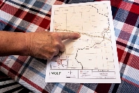 The red circle on the map shows where the Stoefen family’s farmland will intersect with a proposed carbon capture pipeline. | Bloomberg