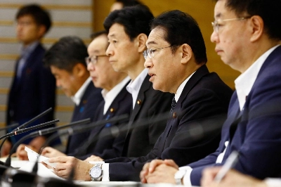 Prime Minister Fumio Kishida speaks during a ministerial meeting in Tokyo on Tuesday. Prime Minister Fumio Kishida speaks during a ministerial meeting in Tokyo on Tuesday.
