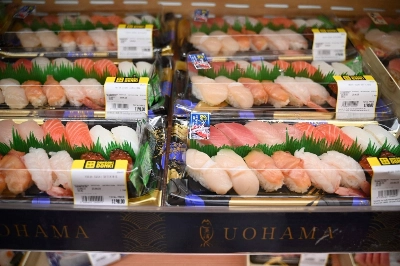 Sushi made with fish imported from Japan at a Japanese supermarket in Hong Kong on Wednesday. Sushi made with fish imported from Japan at a Japanese supermarket in Hong Kong on Wednesday.