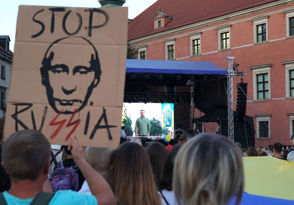 Demonstrators in Warsaw protest against Vladimir Putin and the war on Aug. 24, Ukraine’s official Independence Day. Demonstrators in Warsaw protest against Vladimir Putin and the war on Aug. 24, Ukraine’s official Independence Day.