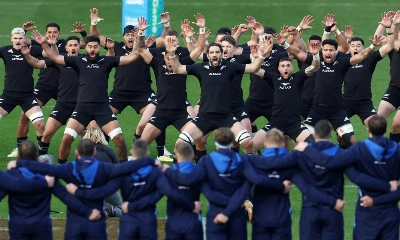 The All Blacks perform the haka in front of Scotland before their match in Edinburgh, Scotland, on Nov. 13, 2022. The All Blacks perform the haka in front of Scotland before their match in Edinburgh, Scotland, on Nov. 13, 2022.