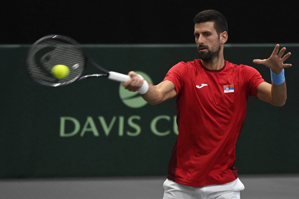 Novak Djokovic practices ahead of the Davis Cup in Valencia, Spain, on Wednesday. Novak Djokovic practices ahead of the Davis Cup in Valencia, Spain, on Wednesday.