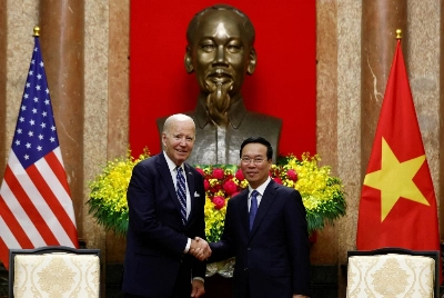 U.S. President Joe Biden meets with Vietnam's President Vo Van Thuong at the Presidential Palace in Hanoi. U.S. President Joe Biden meets with Vietnam's President Vo Van Thuong at the Presidential Palace in Hanoi.