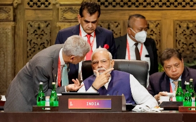 Indian Prime Minister Narendra Modi converses with Foreign Minister Subrahmanyam Jaishankar during the Group of 20 Leaders' Summit in Bali, Indonesia, in November. Indian Prime Minister Narendra Modi converses with Foreign Minister Subrahmanyam Jaishankar during the Group of 20 Leaders' Summit in Bali, Indonesia, in November.