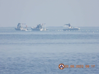 China Coast Guard and other vessels install a floating barrier in a flash point area of the contested South China Sea, just 230 kilometers from the Philippine coast on Friday, in this image posted to X on Sunday. China Coast Guard and other vessels install a floating barrier in a flash point area of the contested South China Sea, just 230 kilometers from the Philippine coast on Friday, in this image posted to X on Sunday.