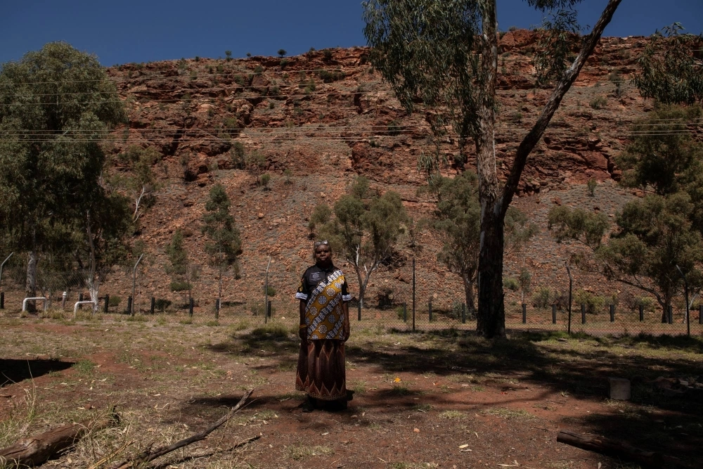 Teacher Tarna Andrews at the local school grounds, ahead of a nationwide referendum on Indigenous issues, in Areyonga, Australia Teacher Tarna Andrews at the local school grounds, ahead of a nationwide referendum on Indigenous issues, in Areyonga, Australia