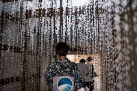 Made of sheeps intestines, Sansan Ou’s “Inner” (2023), of cascading translucent bubbles are inspired by her Mongolian upbringing and her own thoughts on life and death. | NIK VAN DER GIESEN
