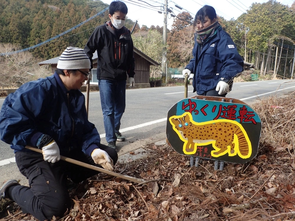 A sign made by children on Tsushima island to warn motorists to watch out for Tsushima leopard cats. The cats’ preference for the diverse food sources on offer in cities and towns puts them in close proximity to one of their biggest killers: cars.  A sign made by children on Tsushima island to warn motorists to watch out for Tsushima leopard cats. The cats’ preference for the diverse food sources on offer in cities and towns puts them in close proximity to one of their biggest killers: cars.