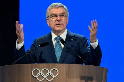 International Olympic Committee President Thomas Bach speaks on the first day of the 141st IOC Session in Mumbai on Sunday. International Olympic Committee President Thomas Bach speaks on the first day of the 141st IOC Session in Mumbai on Sunday.