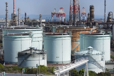 Oil storage tanks in the Keihin industrial area in Kanagawa Prefecture. Japan relies on the Middle East for over 95% of its oil. Oil storage tanks in the Keihin industrial area in Kanagawa Prefecture. Japan relies on the Middle East for over 95% of its oil.