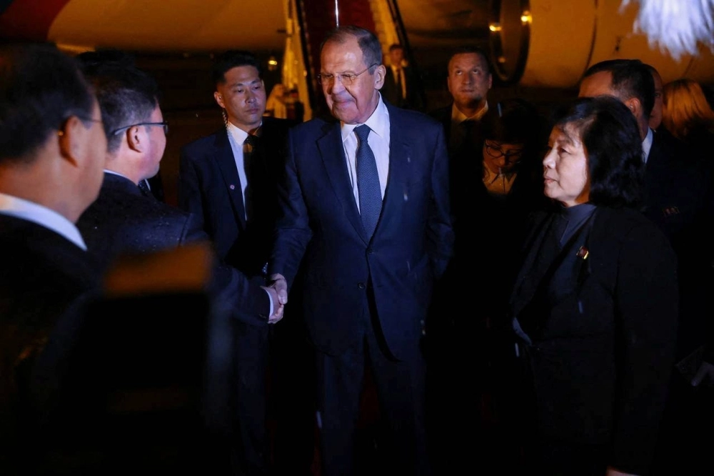Russian Foreign Minister Sergey Lavrov takes part in a welcoming ceremony upon his arrival in Pyongyang on Wednesday. Russian Foreign Minister Sergey Lavrov takes part in a welcoming ceremony upon his arrival in Pyongyang on Wednesday.