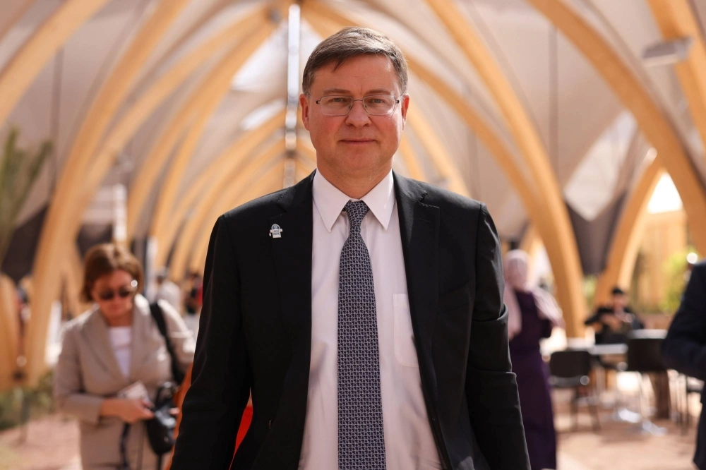 Valdis Dombrovskis, trade commissioner for the European Union, at the annual meetings of the International Monetary Fund and World Bank in Marrakesh, Morocco, on Oct. 13. Valdis Dombrovskis, trade commissioner for the European Union, at the annual meetings of the International Monetary Fund and World Bank in Marrakesh, Morocco, on Oct. 13.