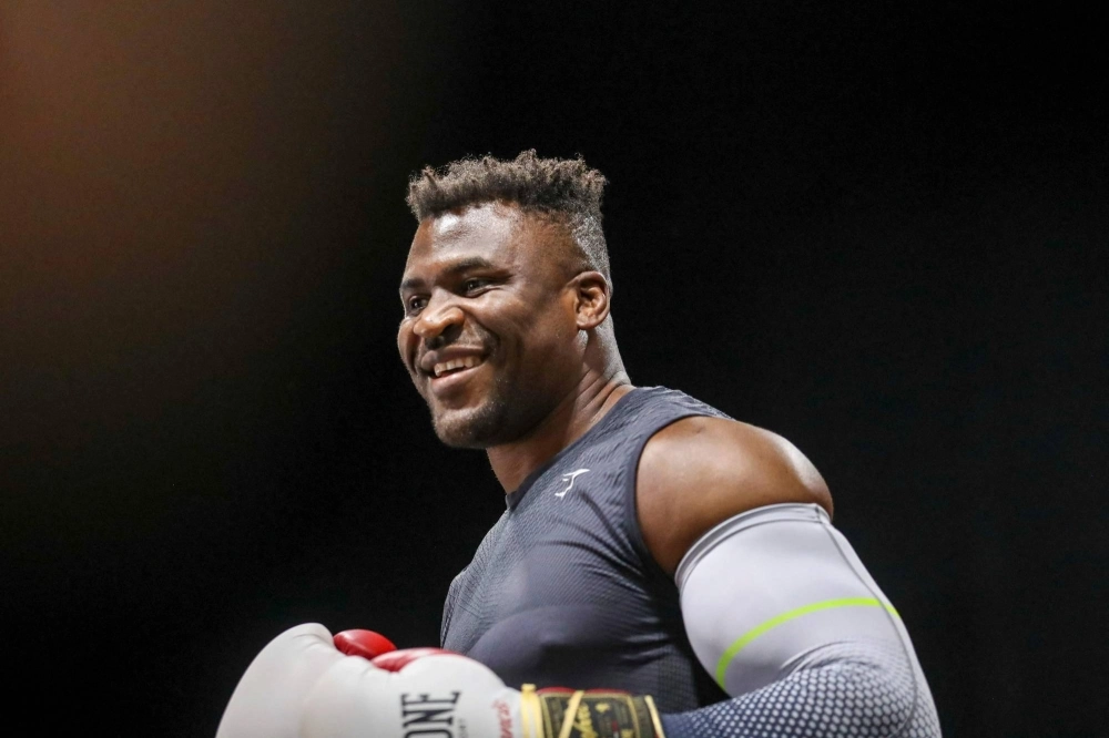 Francis Ngannou trains in Las Vegas on Sept. 26 ahead of his Oct. 28 world heavyweight title bout with Tyson Fury. Francis Ngannou trains in Las Vegas on Sept. 26 ahead of his Oct. 28 world heavyweight title bout with Tyson Fury.