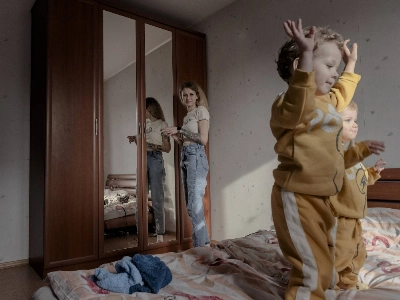 Maryna Bodnar, 24, with her children, Matviy and Gennady, at home in Chernihiv, Ukraine, on April 11, 2023. 'I don’t feel strong,' Bodnar said. 'But I am looking for strength to continue.'  Maryna Bodnar, 24, with her children, Matviy and Gennady, at home in Chernihiv, Ukraine, on April 11, 2023. 'I don’t feel strong,' Bodnar said. 'But I am looking for strength to continue.'