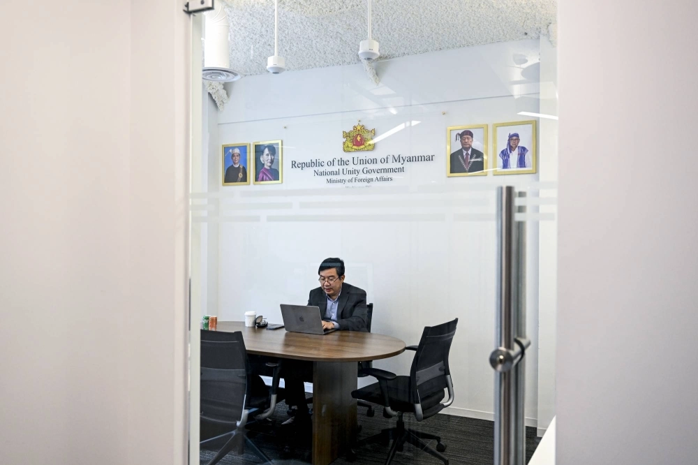 U Moe Zaw Oo, the deputy foreign minister of the National Unity Government of Myanmar, a shadow government seeking recognition as the legitimate leadership of the country, at the group’s headquarters in Washington on July 17 U Moe Zaw Oo, the deputy foreign minister of the National Unity Government of Myanmar, a shadow government seeking recognition as the legitimate leadership of the country, at the group’s headquarters in Washington on July 17
