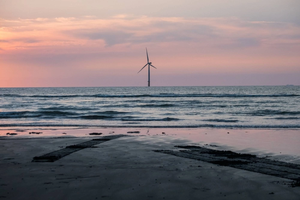 An offshore wind turbine, operated by Swancor Holding stands in the Taiwan Strait off the coast of Miaoli County, Taiwan, in 2018. An offshore wind turbine, operated by Swancor Holding stands in the Taiwan Strait off the coast of Miaoli County, Taiwan, in 2018.