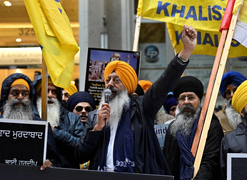 Demonstrators protest outside an Indian consulate in Canada on Sept. 25 after Canadian Prime Minister Justin Trudeau raised the prospect of New Delhi's involvement in the murder of a Sikh separatist leader there. Now U.S. officials say they have thwarted a similar plot. Demonstrators protest outside an Indian consulate in Canada on Sept. 25 after Canadian Prime Minister Justin Trudeau raised the prospect of New Delhi's involvement in the murder of a Sikh separatist leader there. Now U.S. officials say they have thwarted a similar plot.