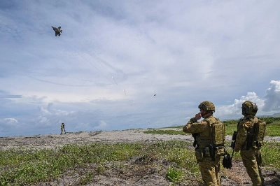 An Australian F-35A fighter jet takes part in a joint exercise between Australian and Philippine troops at a naval base in Zambales province, Philippines, in August.  An Australian F-35A fighter jet takes part in a joint exercise between Australian and Philippine troops at a naval base in Zambales province, Philippines, in August.