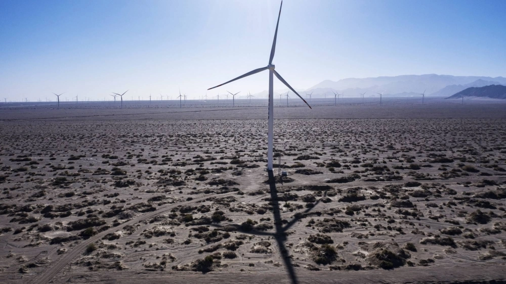 A wind farm near near Golmud, Qinghai province, China  A wind farm near near Golmud, Qinghai province, China