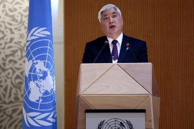 Gen Nakatani, then-special adviser to the prime minister for international human rights, speaks at the United Nations Human Rights Council in Geneva in March 2022 Gen Nakatani, then-special adviser to the prime minister for international human rights, speaks at the United Nations Human Rights Council in Geneva in March 2022