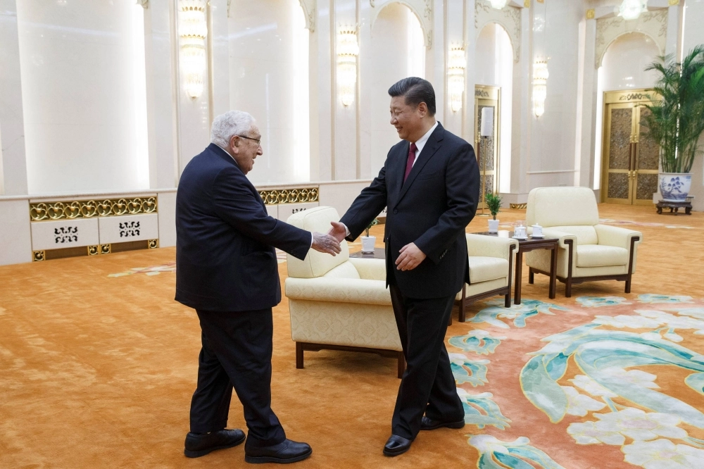 Chinese President Xi Jinping meets former U.S. Secretary of State Henry Kissinger at the Great Hall of the People in Beijing in November 2018.   Chinese President Xi Jinping meets former U.S. Secretary of State Henry Kissinger at the Great Hall of the People in Beijing in November 2018.