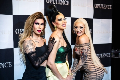 Drag queens (from left) Trinity the Tuck, Manila Luzon and Kylie Sonique Love headlined the most recent edition of Opulence, Tokyo's fast-growing drag performance extravaganza.  Drag queens (from left) Trinity the Tuck, Manila Luzon and Kylie Sonique Love headlined the most recent edition of Opulence, Tokyo's fast-growing drag performance extravaganza.