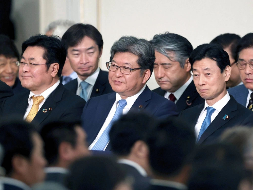 Liberal Democratic Party policy chief Koichi Hagiuda (center) attends a party hosted by his faction, which was previously led by former Prime Minister Shinzo Abe, in May in Tokyo. Liberal Democratic Party policy chief Koichi Hagiuda (center) attends a party hosted by his faction, which was previously led by former Prime Minister Shinzo Abe, in May in Tokyo.