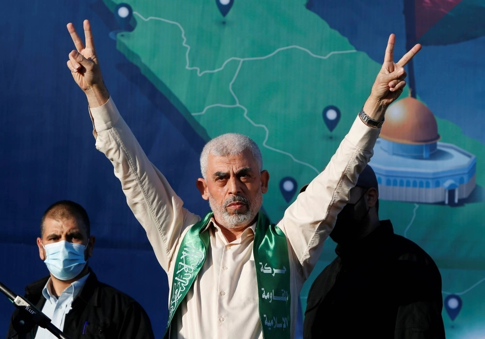 Hamas leader Yehia Sinwar addresses an anti-Israel rally in Gaza City in May 2021. Hamas leader Yehia Sinwar addresses an anti-Israel rally in Gaza City in May 2021.