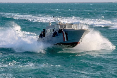 Yemeni coast guard members on patrol in the Red Sea on Tuesday amid heightened tension over drone and missile assaults by Houthi militia.  Yemeni coast guard members on patrol in the Red Sea on Tuesday amid heightened tension over drone and missile assaults by Houthi militia.